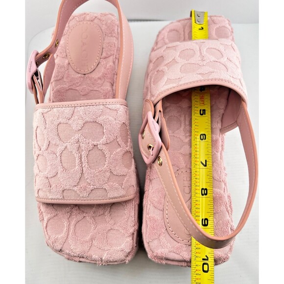 COACH Women's 7.5 B Noelle Terry Cloth Pink Platform Sandals Shoes Pool Chunky - Picture 11 of 13